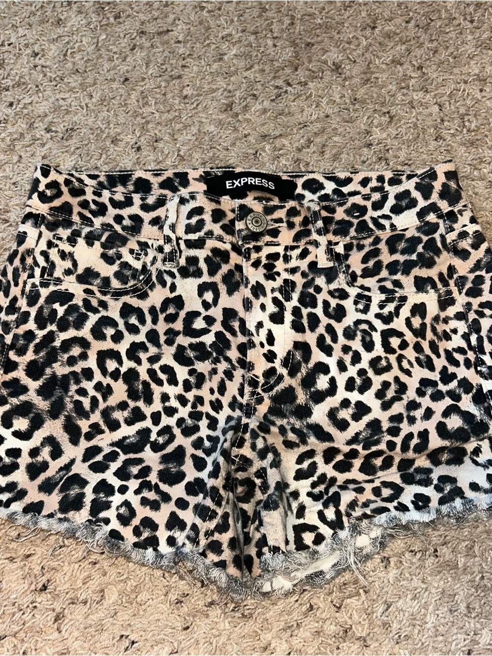 Express Leopard Print Denim Shorts
